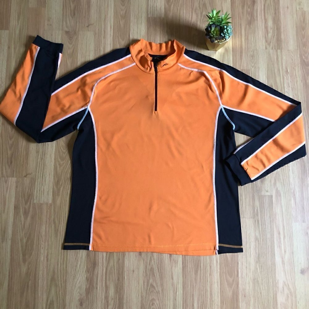 KJUS Black/Orange 1/4 Zip Long Sleeve Activewear Pullover Jacket Sweater SZ XXL